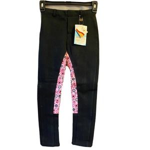 Ovation Pants Riding Breeches Black Pink Flower Power Girls equestrian childs 8